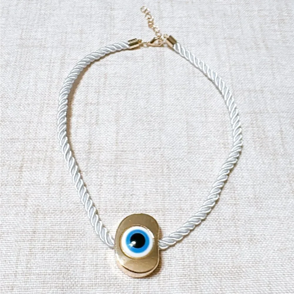 Free People Gold and White Evil Eye Necklace